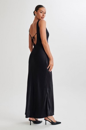 Meshki Annalise Satin Tie Maxi Kjole Dame Sort Danmark | S3G-7707