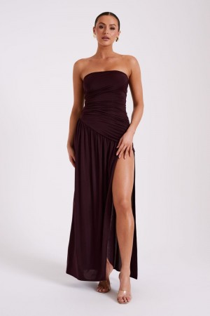 Meshki Bex Strapless Slinky Split Maxi Kjole Dame Bordeaux Danmark | H7G-7327