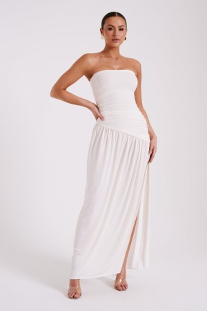 Meshki Bex Strapless Slinky Split Maxi Kjole Dame Hvide Danmark | F9Q-1391