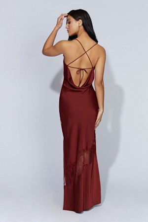 Meshki Chandra Blonder Detail Satin Maxi Kjole Dame Rød Danmark | P8I-8641