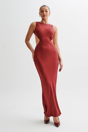 Meshki Electra Satin Cut Out Maxi Kjole Dame Bordeaux Danmark | E4T-6749