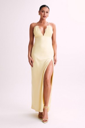 Meshki Gina Satin Slip Blonder Maxi Kjole Dame Citron Danmark | Z0N-1125