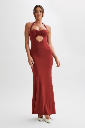 Meshki Ginevra Slinky Halter Maxi Kjole Dame Rød Danmark | Z0Y-4170