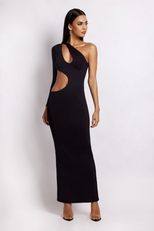 Meshki Joyce One Shoulder Cut Out Maxi Kjole Dame Sort Danmark | Z6R-1592