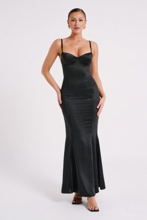 Meshki Katya Cupped Satin Maxi Kjole Dame Sort Danmark | P8I-9506