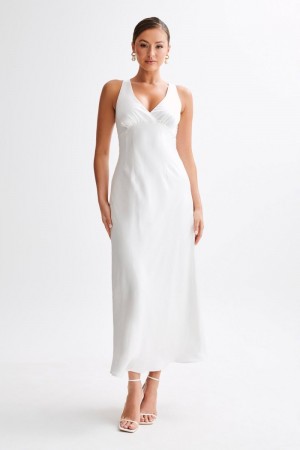 Meshki Meghan Kort Sleeve Satin Maxi Kjole Dame Hvide Danmark | T4U-4132