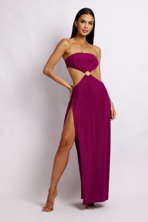 Meshki Sierra Strapless Shimmer Maxi Kjole Dame Lilla Danmark | S0S-1559