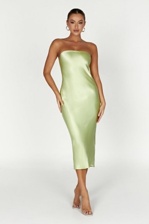 Meshki Tyler Strapless Satin Midi Kjole Dame Grøn Danmark | Q9V-5333