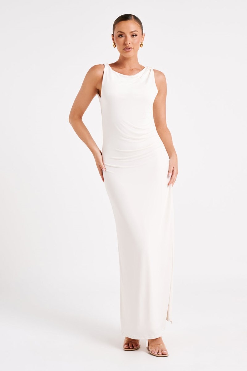 Meshki Alika Draped Front Maxi Kjole Dame Hvide Danmark | D3V-6305