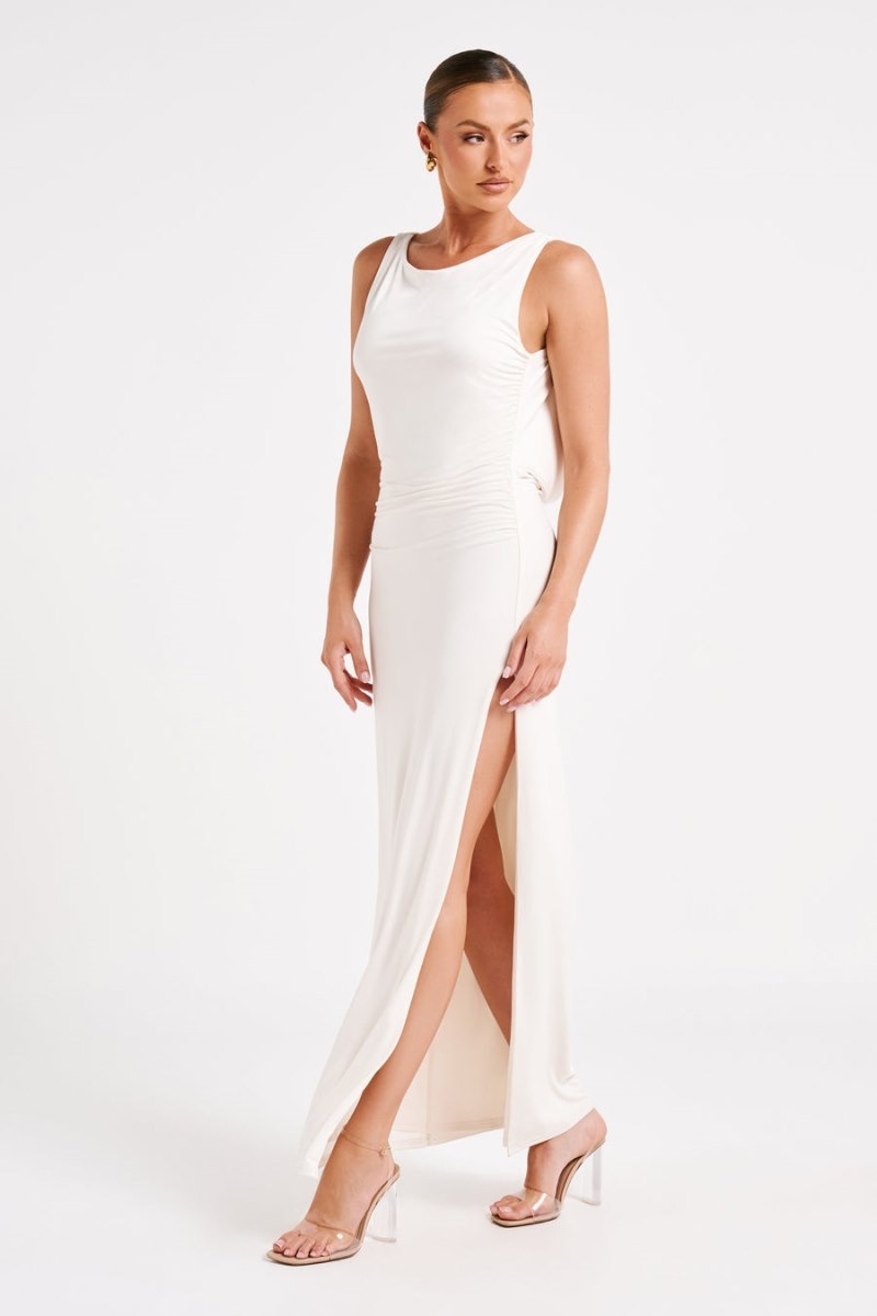 Meshki Alika Draped Front Maxi Kjole Dame Hvide Danmark | D3V-6305