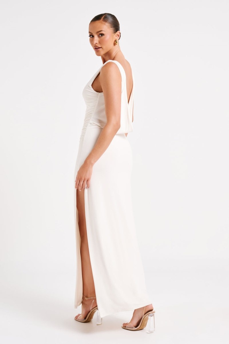 Meshki Alika Draped Front Maxi Kjole Dame Hvide Danmark | D3V-6305