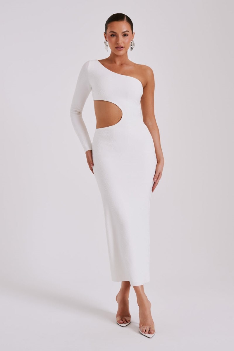 Meshki Alisson Hot Fix Crepe One Shoulder Maxi Kjole Dame Hvide Danmark | W7C-1584