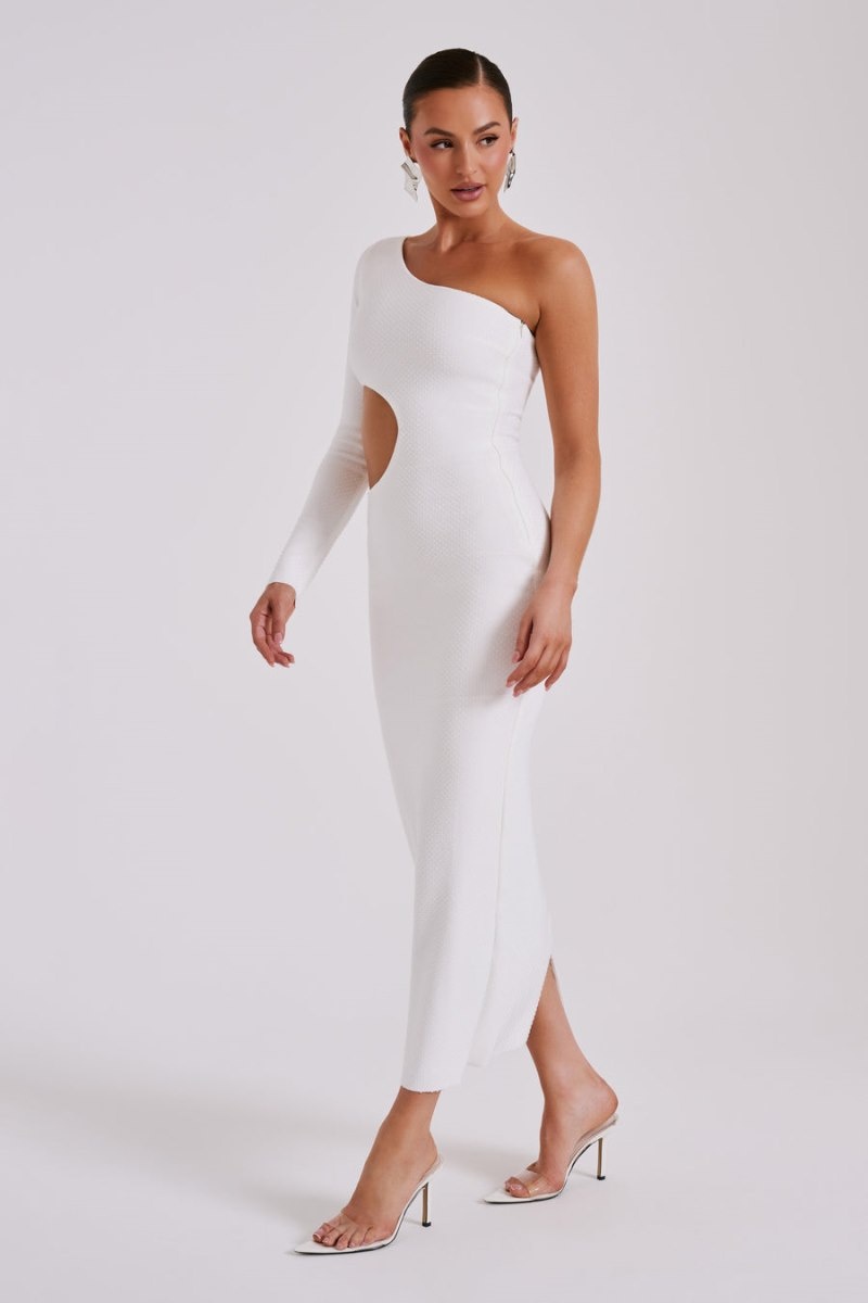 Meshki Alisson Hot Fix Crepe One Shoulder Maxi Kjole Dame Hvide Danmark | W7C-1584