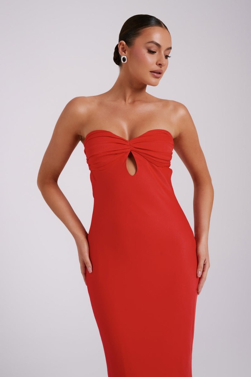 Meshki Antonella Strapless Keyhole Maxi Kjole Dame Rød Danmark | W3E-3021