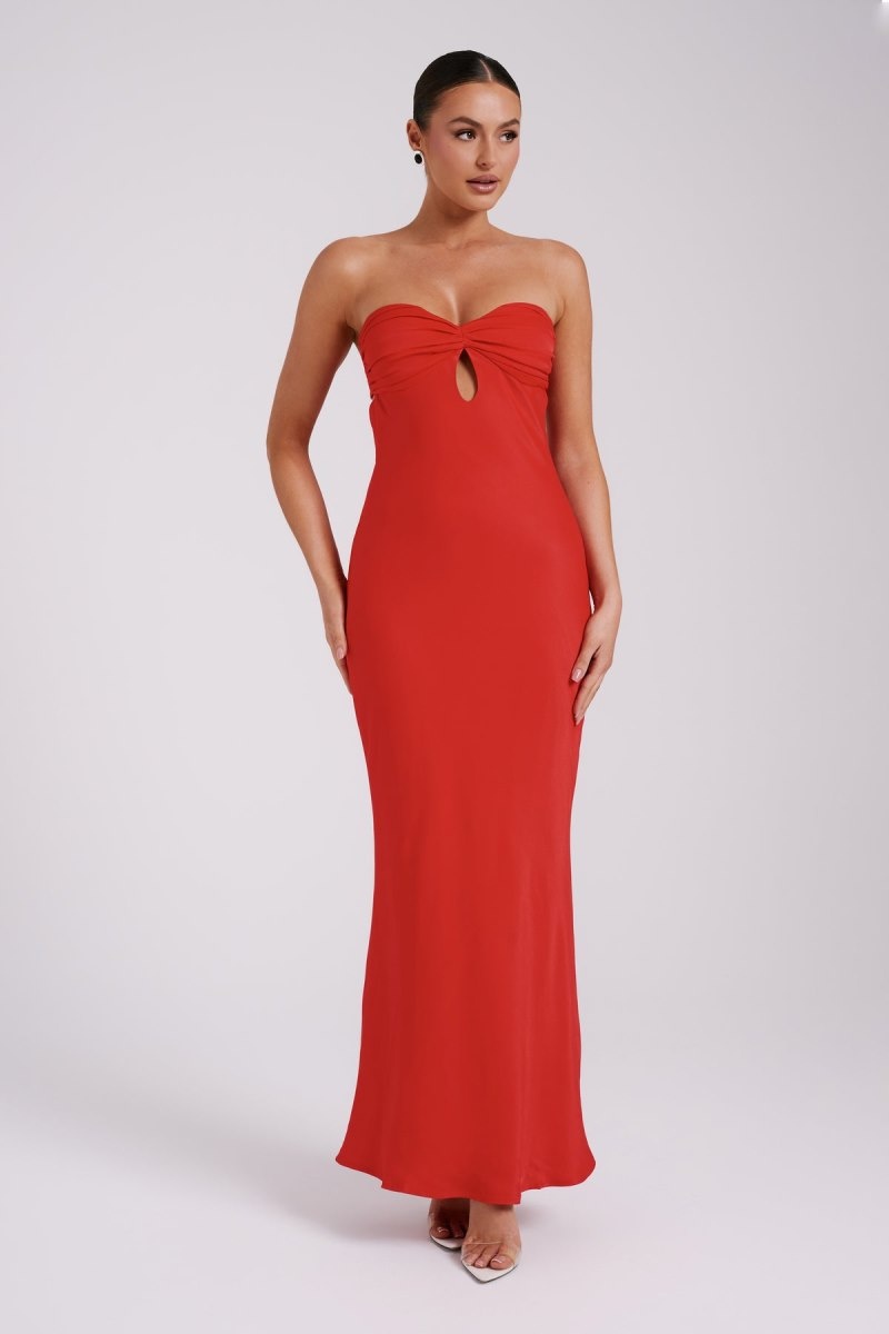 Meshki Antonella Strapless Keyhole Maxi Kjole Dame Rød Danmark | W3E-3021