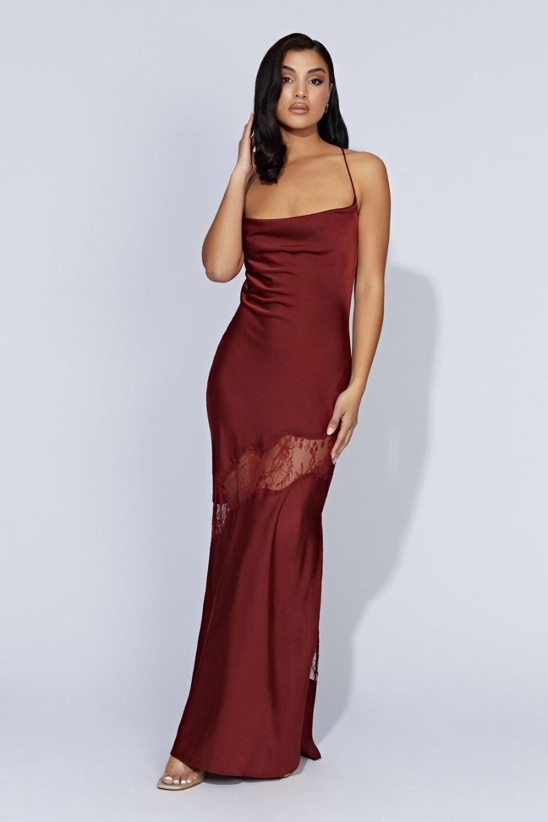 Meshki Chandra Blonder Detail Satin Maxi Kjole Dame Rød Danmark | P8I-8641