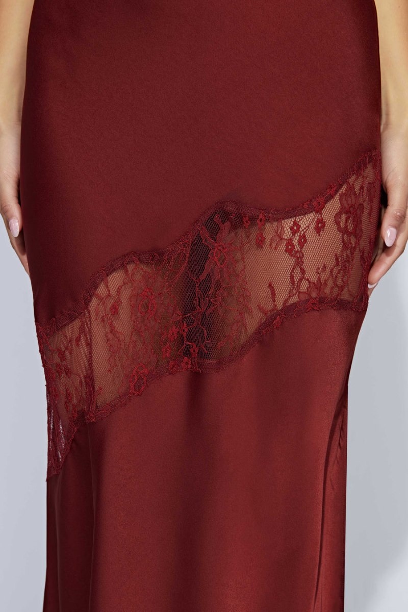 Meshki Chandra Blonder Detail Satin Maxi Kjole Dame Rød Danmark | P8I-8641