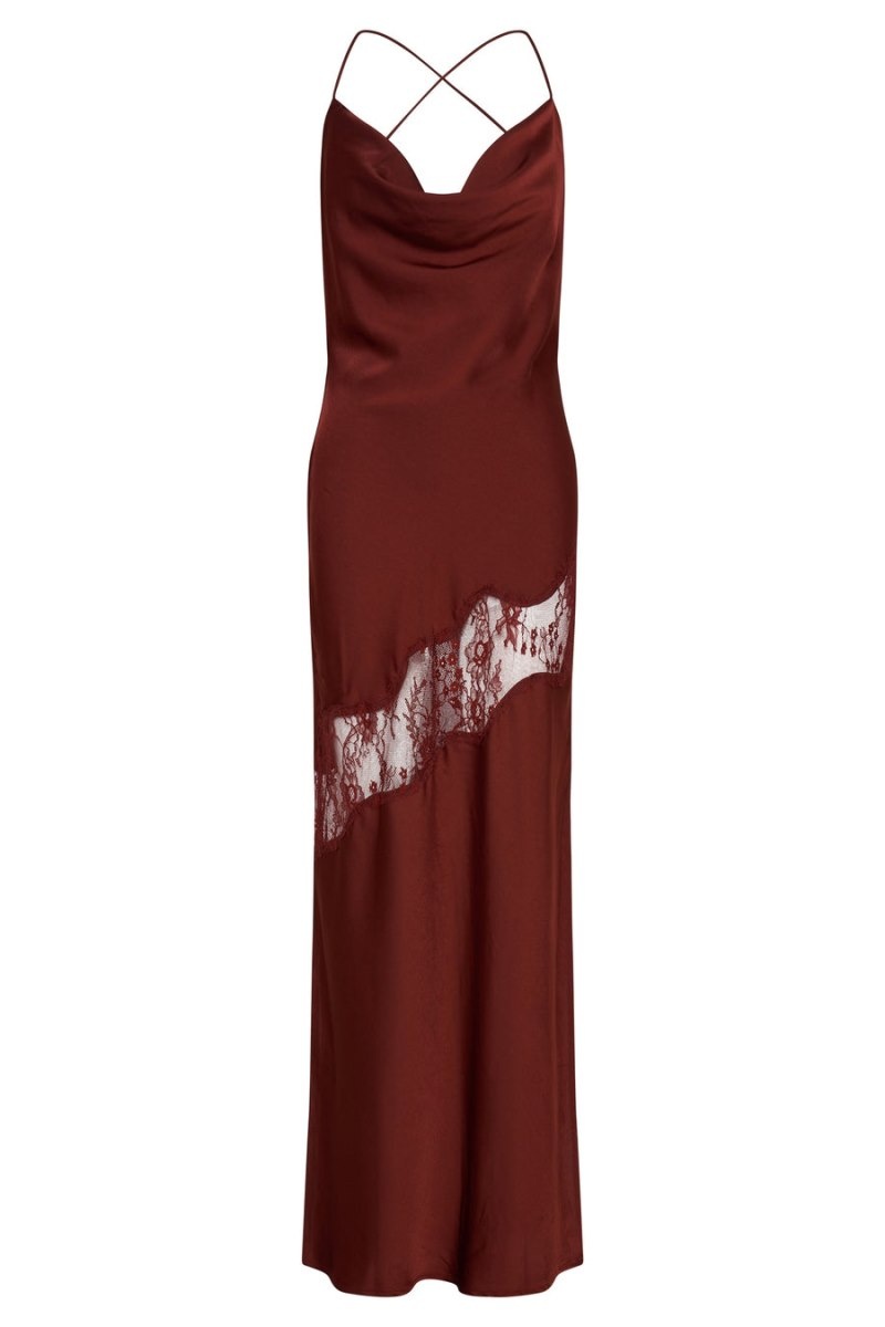 Meshki Chandra Blonder Detail Satin Maxi Kjole Dame Rød Danmark | P8I-8641