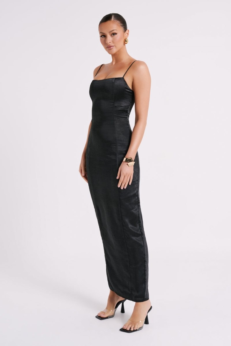 Meshki Chrisley Satin Split Maxi Kjole Dame Sort Danmark | E8Z-0861