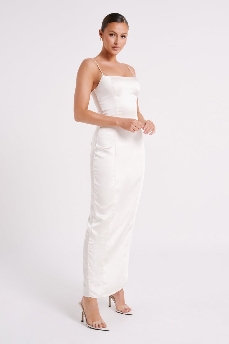 Meshki Chrisley Satin Split Maxi Kjole Dame Hvide Danmark | A1U-8220