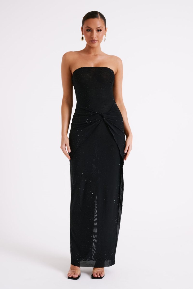 Meshki Crishelle Hot Fix Mesh Maxi Kjole Dame Sort Danmark | R3G-2406