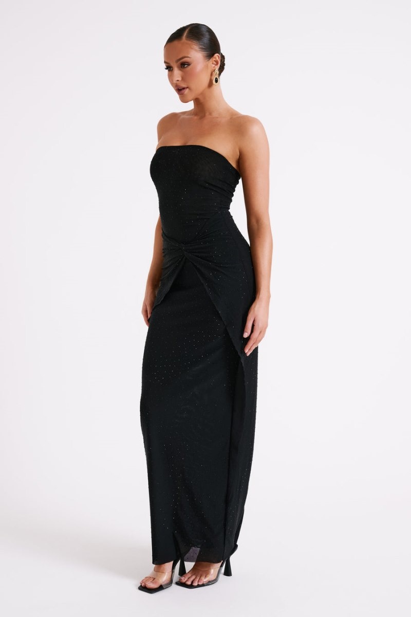 Meshki Crishelle Hot Fix Mesh Maxi Kjole Dame Sort Danmark | R3G-2406