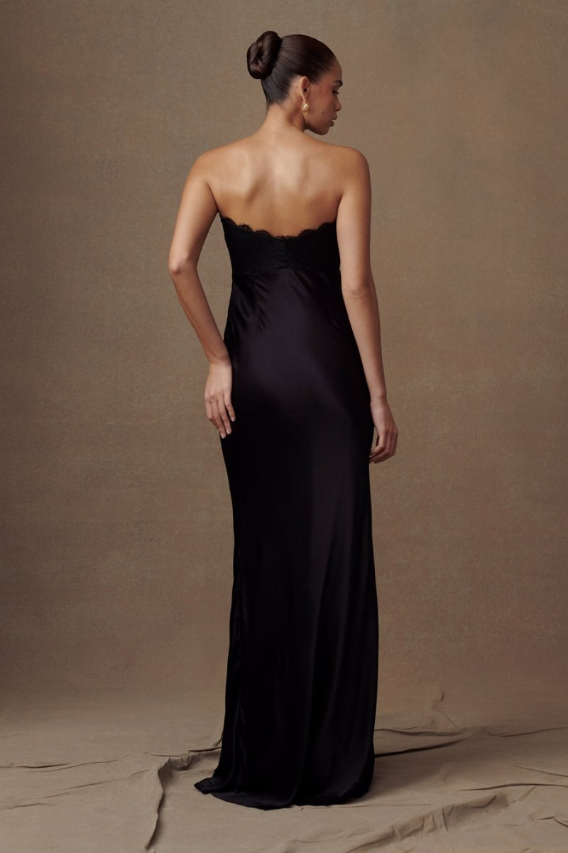 Meshki Darcie Strapless Satin Maxi Kjole Dame Sort Danmark | J2P-2574