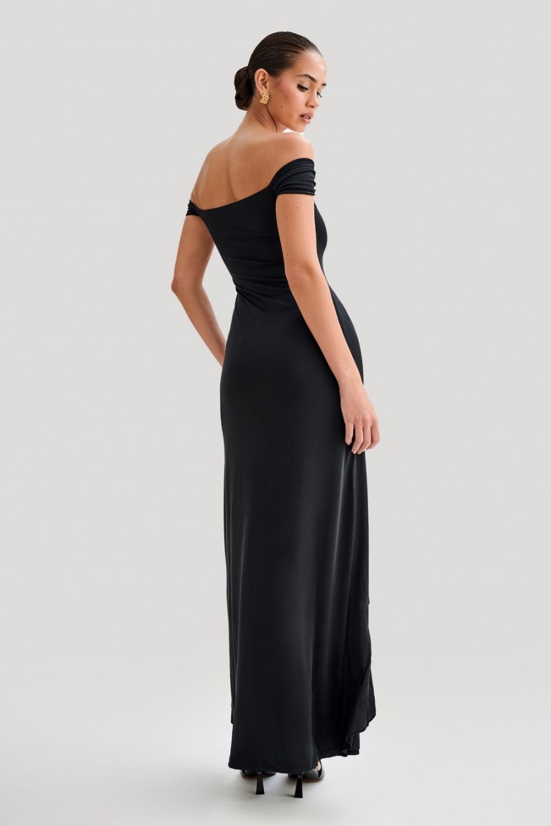 Meshki Eisley Slinky Off Shoulder Maxi Kjole Dame Sort Danmark | A6K-3346