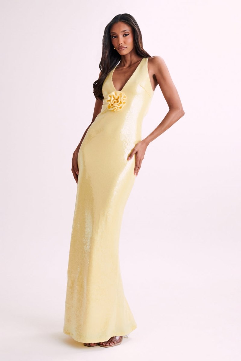 Meshki Eliza Rose Sequin Maxi Kjole Dame Citron Danmark | G7F-9976