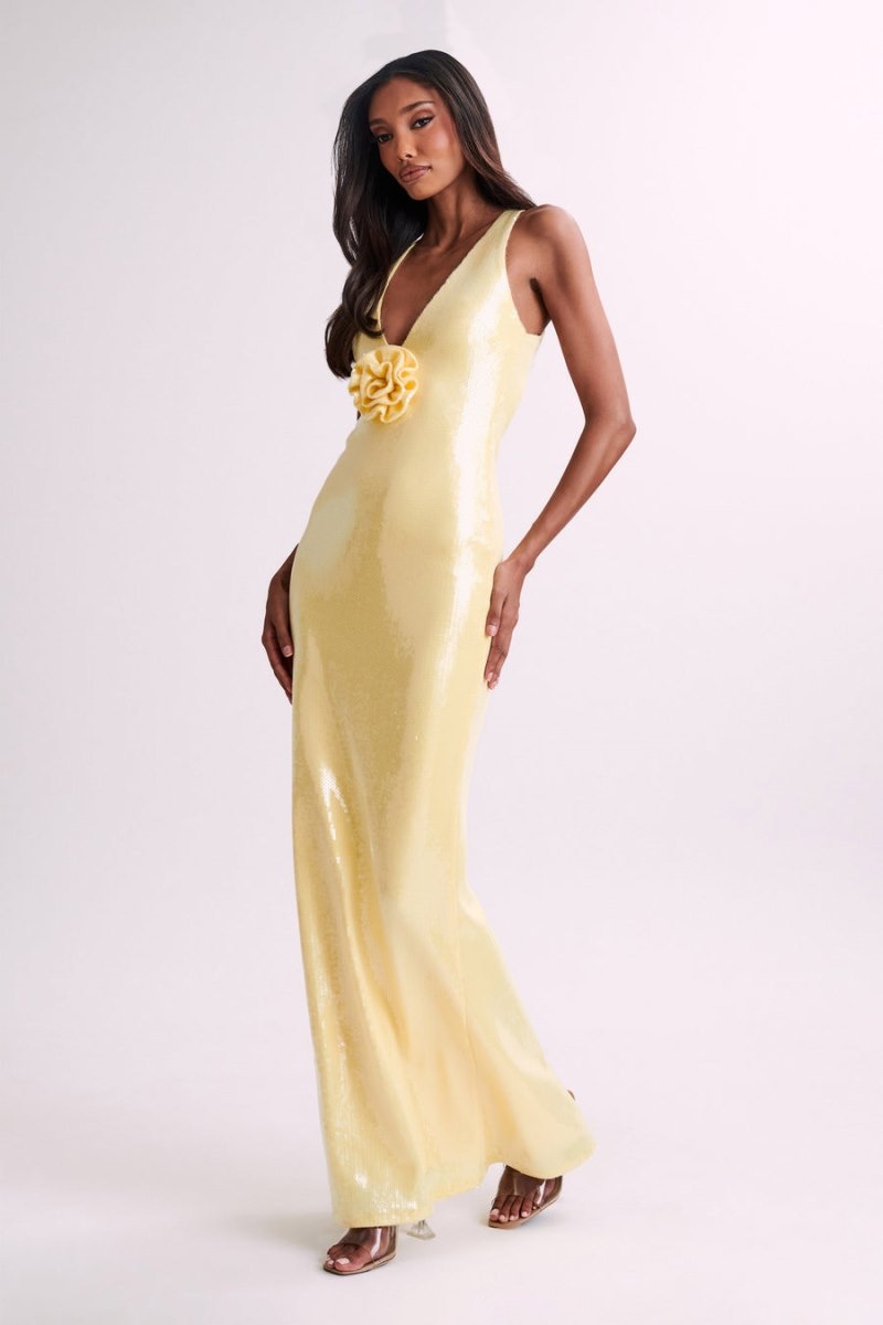 Meshki Eliza Rose Sequin Maxi Kjole Dame Citron Danmark | G7F-9976