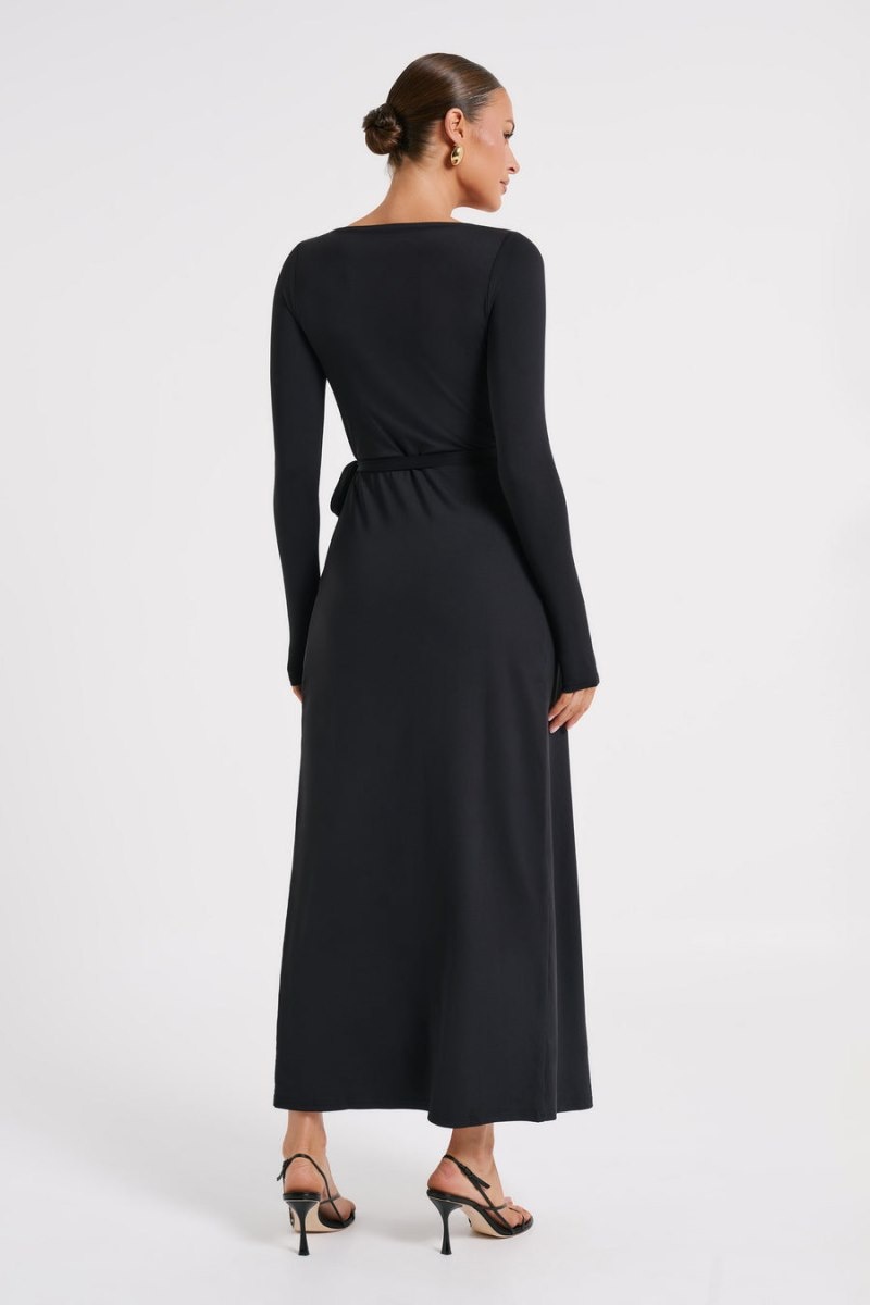 Meshki Gillian Recycled Nylon Wrap Maxi Kjole Dame Sort Danmark | I9E-7951