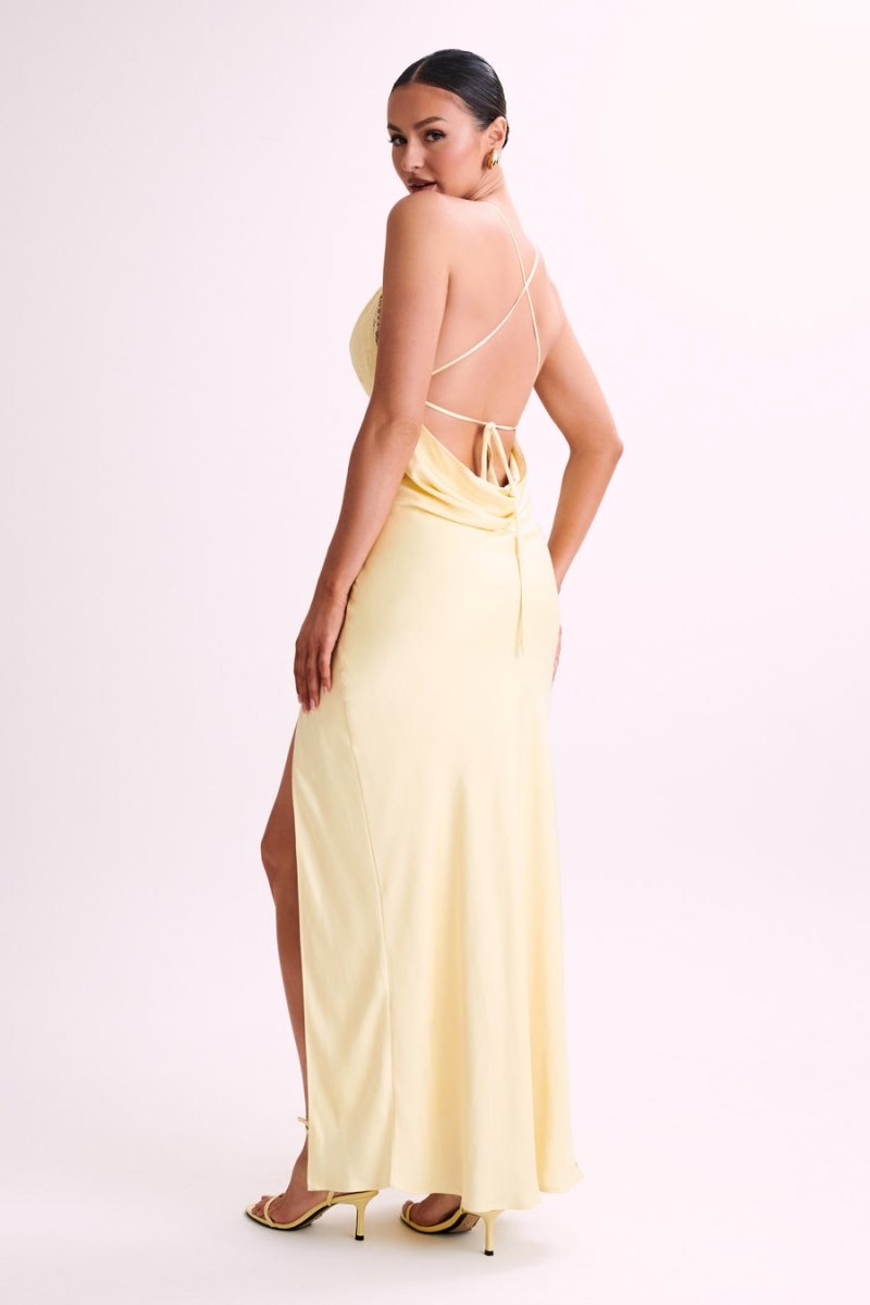 Meshki Gina Satin Slip Blonder Maxi Kjole Dame Citron Danmark | Z0N-1125