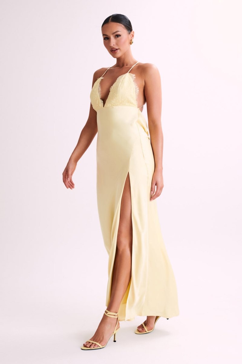 Meshki Gina Satin Slip Blonder Maxi Kjole Dame Citron Danmark | Z0N-1125