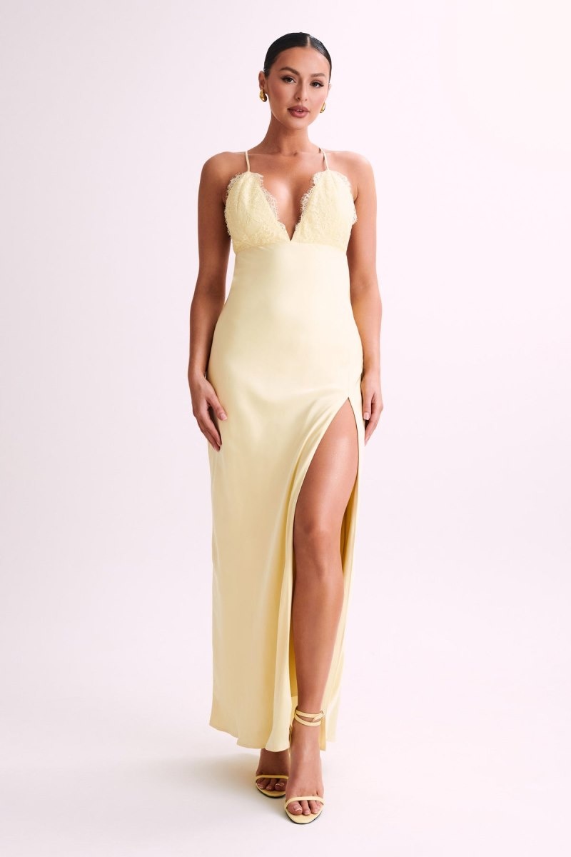 Meshki Gina Satin Slip Blonder Maxi Kjole Dame Citron Danmark | Z0N-1125