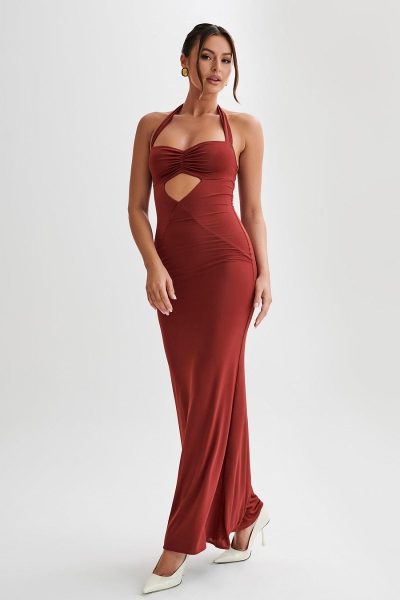 Meshki Ginevra Slinky Halter Maxi Kjole Dame Rød Danmark | Z0Y-4170