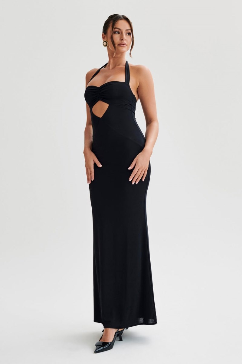 Meshki Ginevra Slinky Halter Maxi Kjole Dame Sort Danmark | G5N-9021