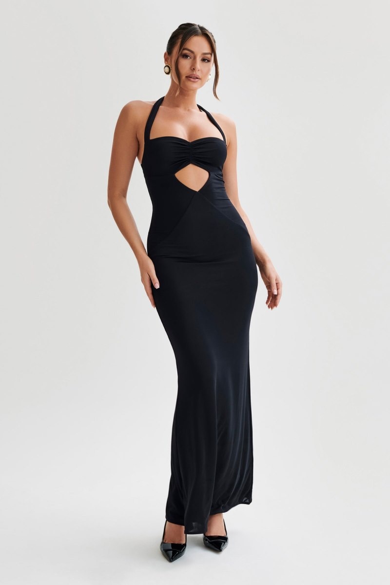 Meshki Ginevra Slinky Halter Maxi Kjole Dame Sort Danmark | G5N-9021