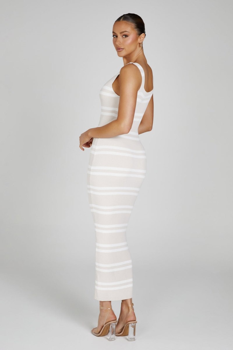 Meshki Henrietta Stripe Knit Maxi Kjole Dame Hvide Hvide Danmark | K6I-3753