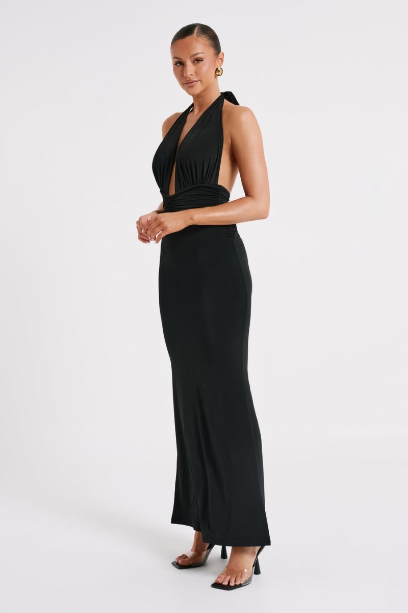 Meshki Jovanna Slinky Halter Maxi Kjole Dame Sort Danmark | X6R-3141