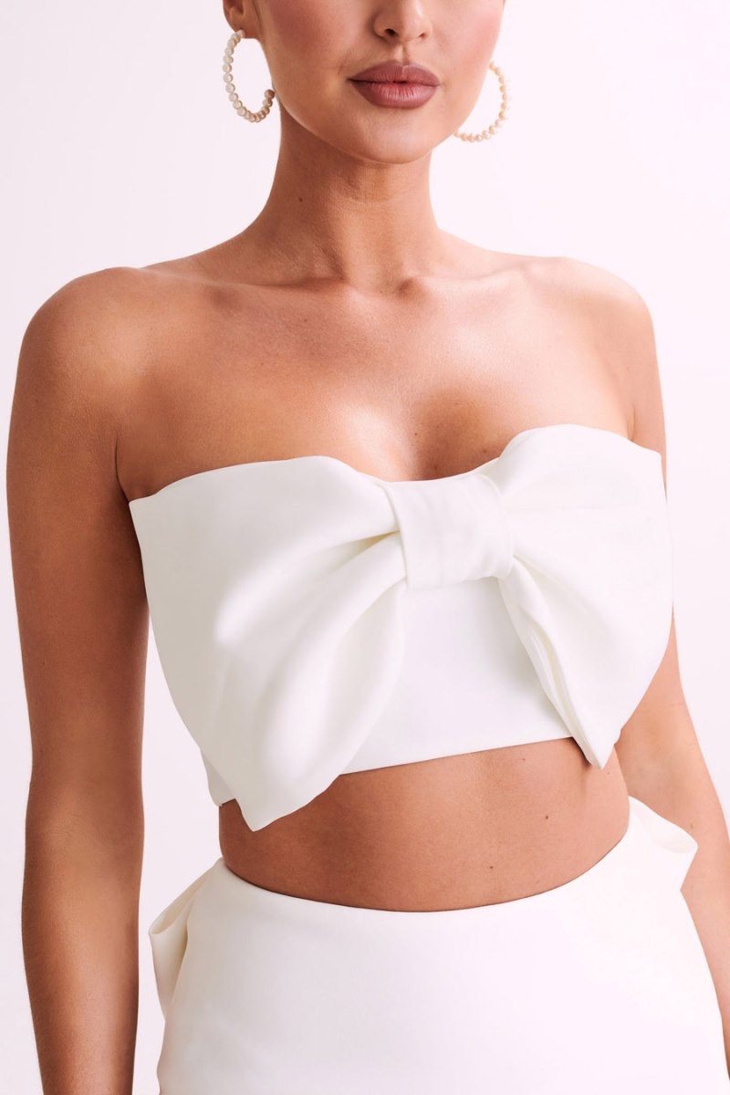 Meshki Katie Bow Crop Toppe Dame Hvide Danmark | D8H-8102