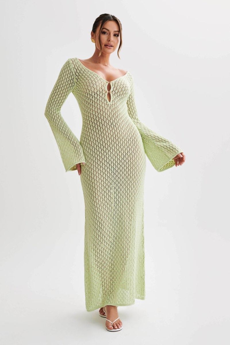 Meshki Kayleigh Crochet Fishtail Flare Sleeve Maxi Kjole Dame Grøn Danmark | C2J-8759