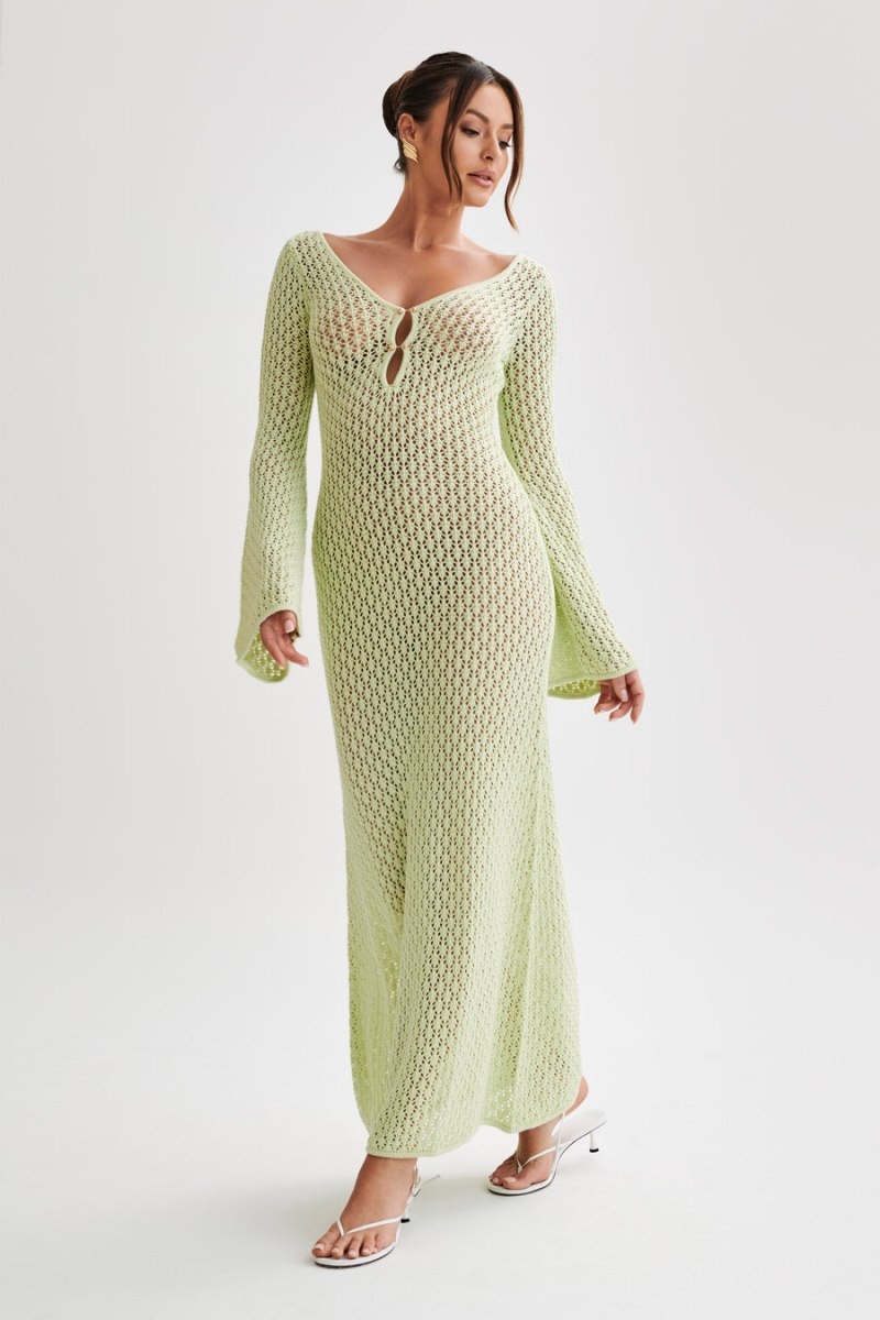 Meshki Kayleigh Crochet Fishtail Flare Sleeve Maxi Kjole Dame Grøn Danmark | C2J-8759