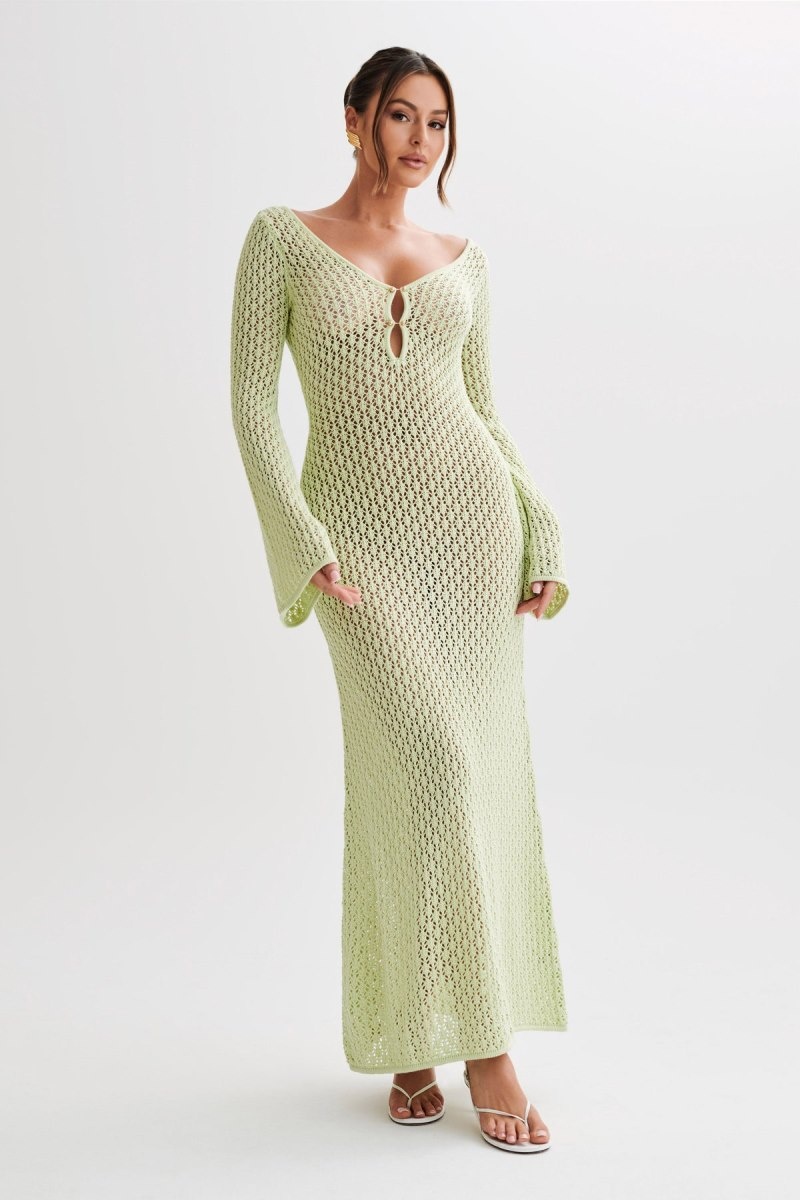 Meshki Kayleigh Crochet Fishtail Flare Sleeve Maxi Kjole Dame Grøn Danmark | C2J-8759