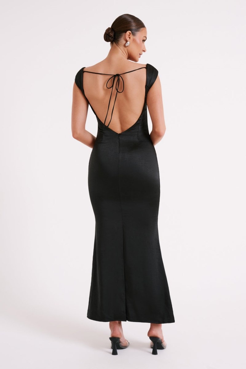 Meshki Lacey Backless Satin Maxi Kjole Dame Sort Danmark | X3P-7072