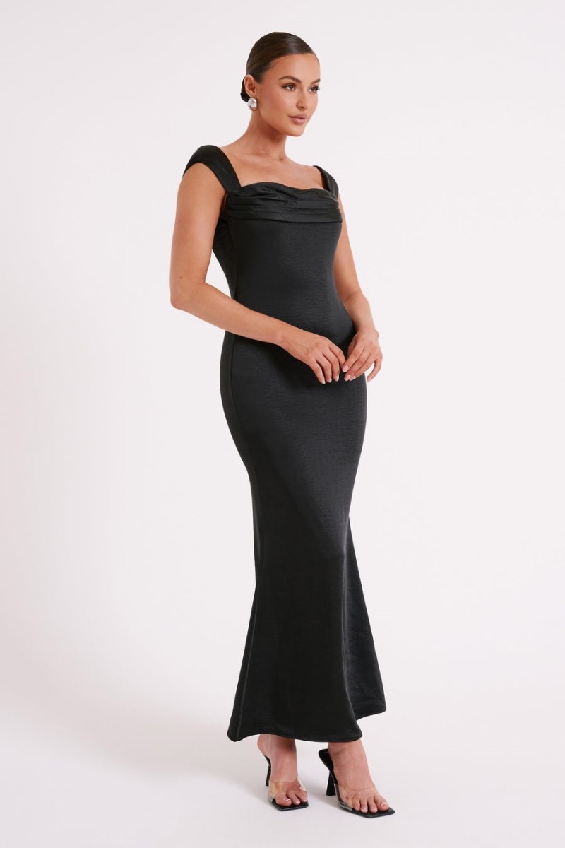 Meshki Lacey Backless Satin Maxi Kjole Dame Sort Danmark | X3P-7072