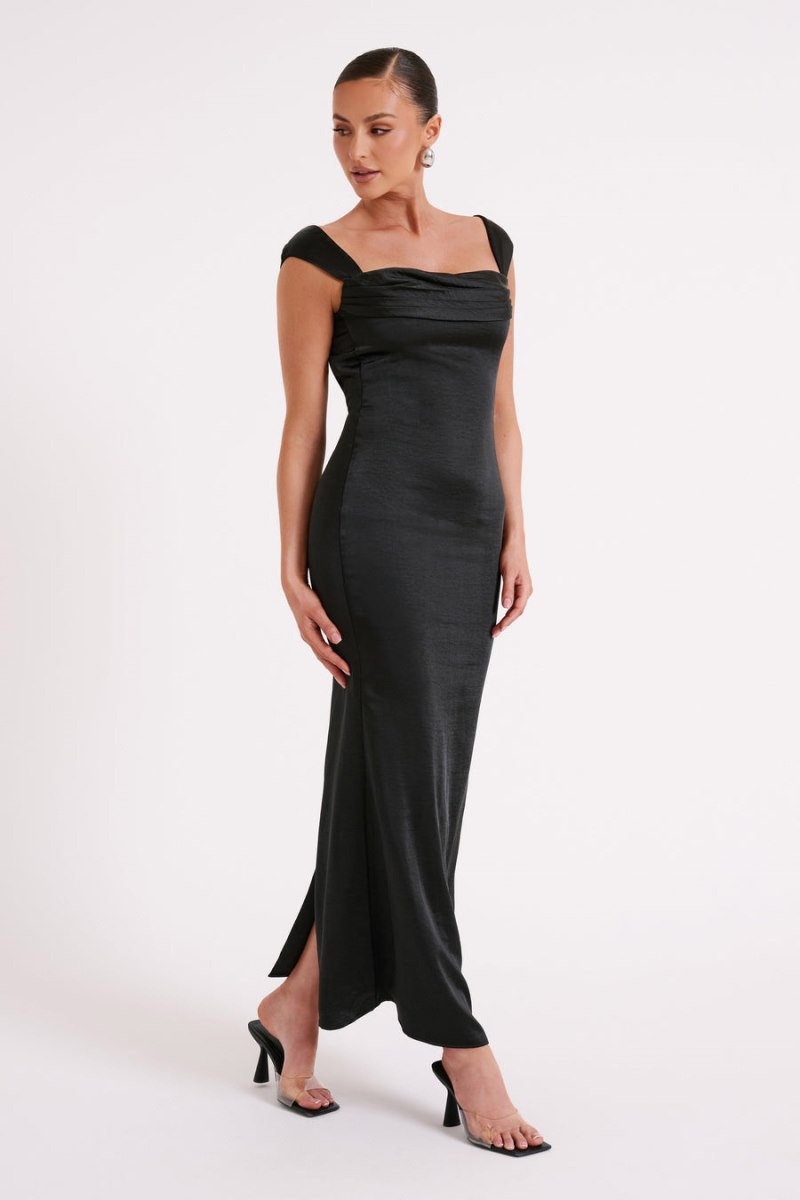 Meshki Lacey Backless Satin Maxi Kjole Dame Sort Danmark | X3P-7072