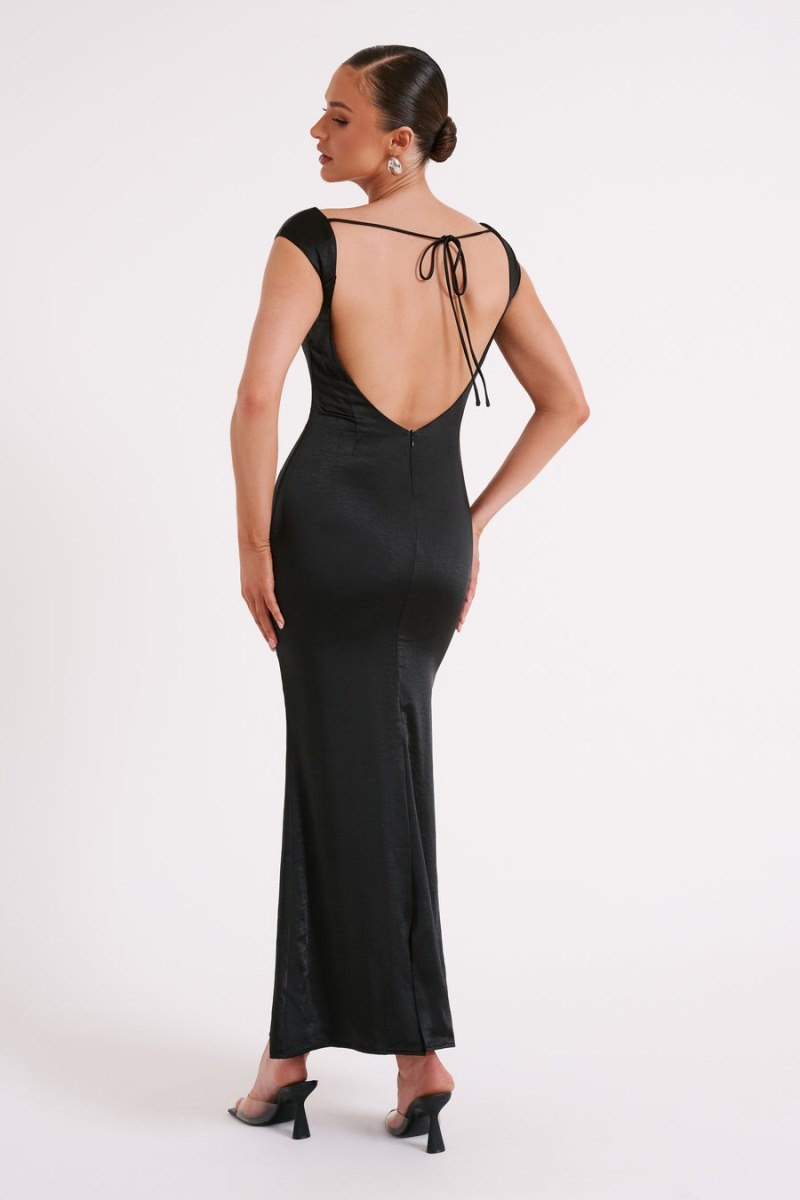 Meshki Lacey Backless Satin Maxi Kjole Dame Sort Danmark | X3P-7072