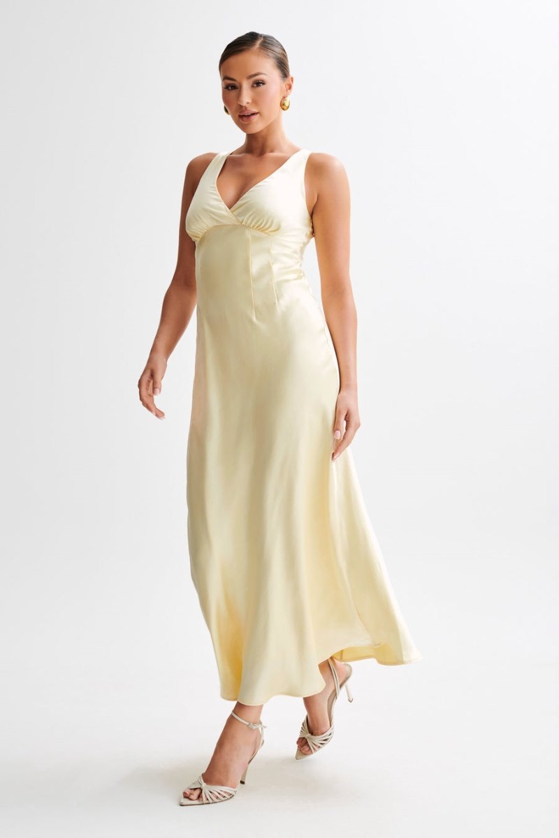 Meshki Meghan Kort Sleeve Satin Maxi Kjole Dame Citron Danmark | U7R-5828