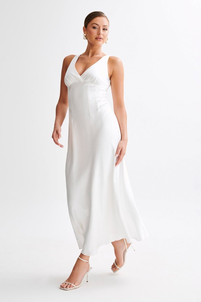 Meshki Meghan Kort Sleeve Satin Maxi Kjole Dame Hvide Danmark | T4U-4132