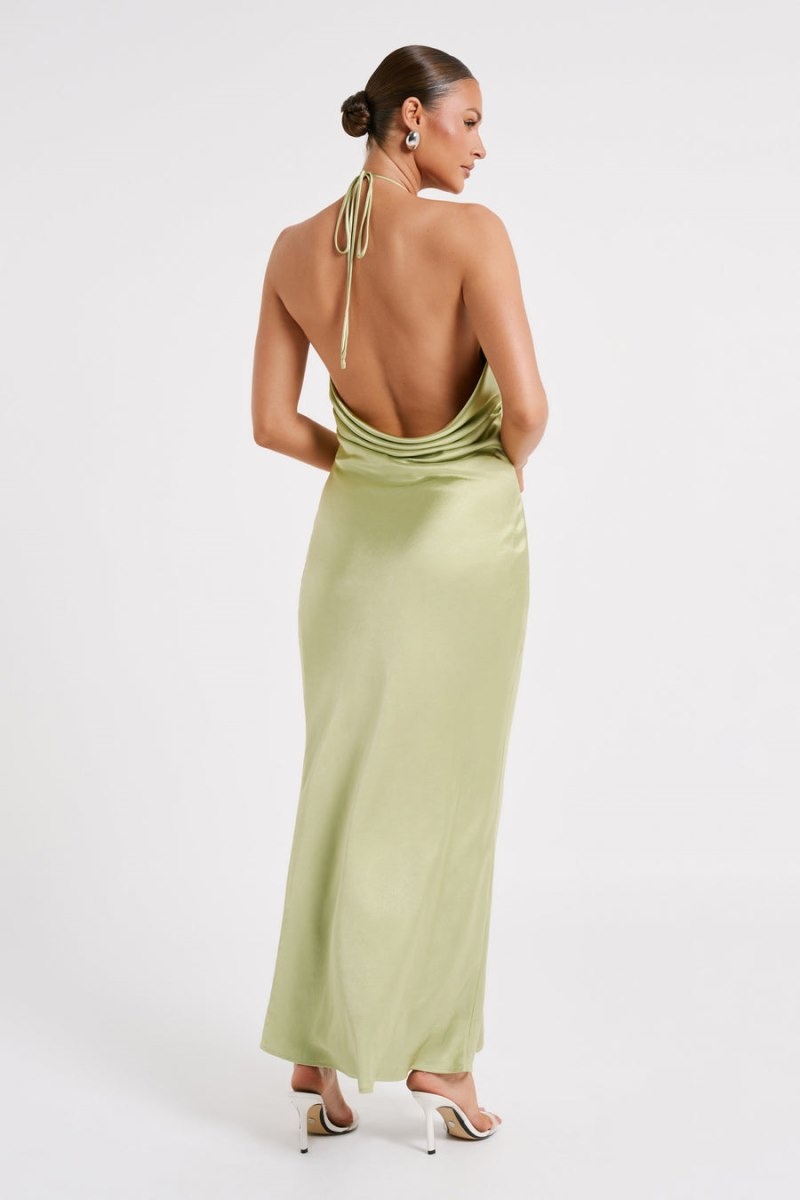 Meshki Sammy Satin Halter Maxi Kjole Dame Grøn Danmark | Z7S-4189